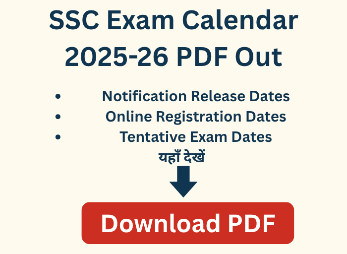 SSC Exam Calendar 2025-26 PDF Out notice with download button in Hindi-English