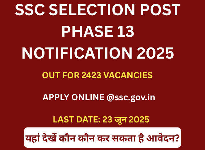 SSC Selection Post Phase 13 Notification 2025 के लिए जारी 2423 पदों की भर्ती की डिजिटल घोषणा छवि