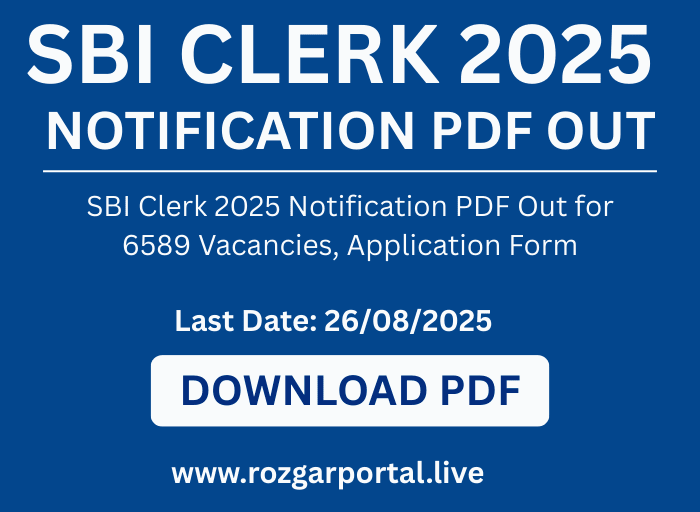 SBI Clerk 2025 Notification PDF infographic with details of vacancies, eligibility, selection process, exam pattern, and syllabus.