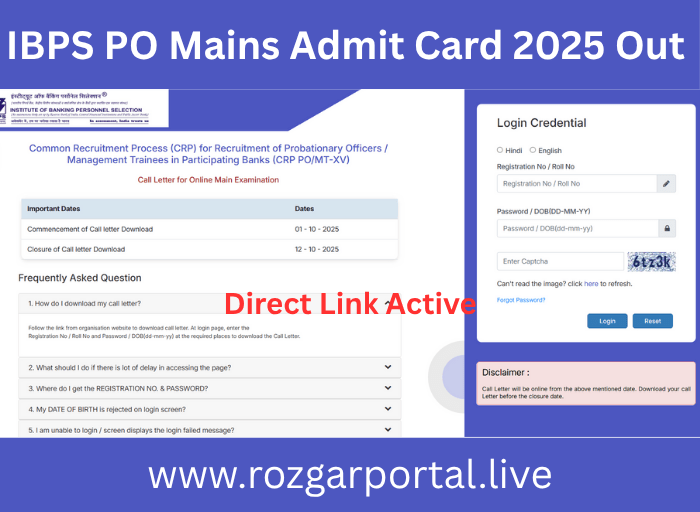 IBPS PO Mains Admit Card 2025 download screenshot with candidate details