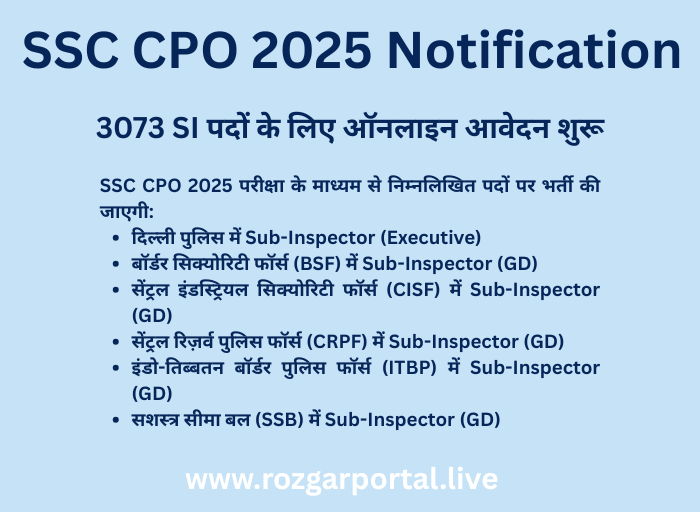 SSC CPO 2025 Notification के तहत Delhi Police और CAPF Sub Inspector भर्ती की जानकारी वाला ग्राफिक