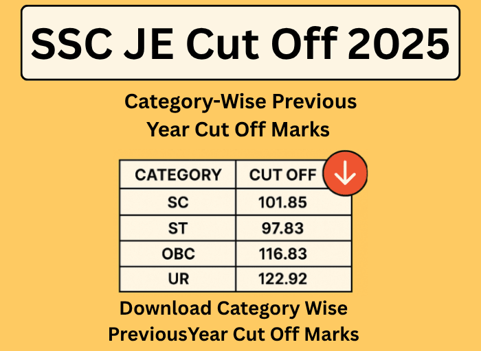 SSC JE Cut Off 2025 chart showing category-wise previous year cutoff marks for Civil, Electrical, and Mechanical branches