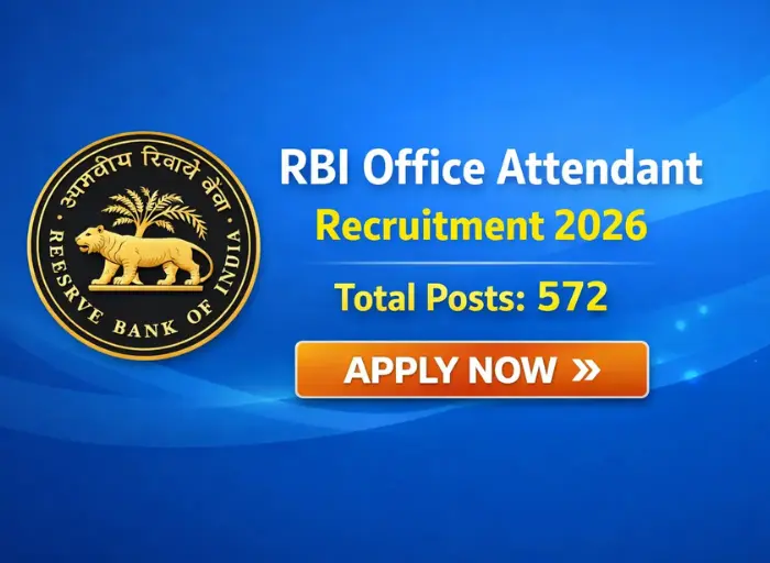 RBI Office Attendant Recruitment 2026 notification image showing 572 vacancies and apply now option